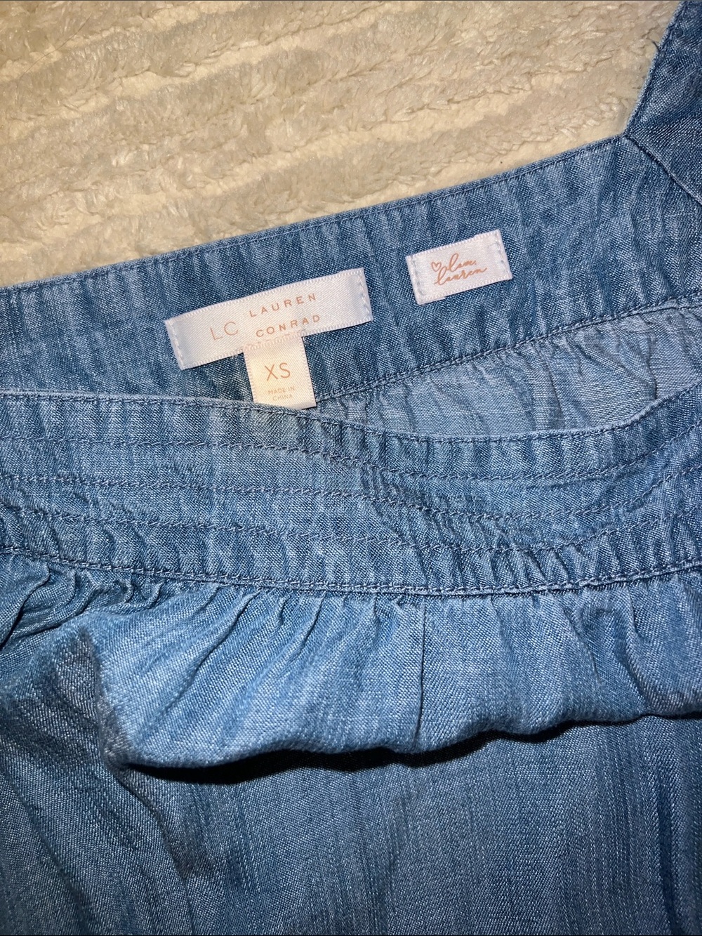 LC Lauren Conrad Blue Chambray Square-Neck Peasant Top - Picture 2 of 3